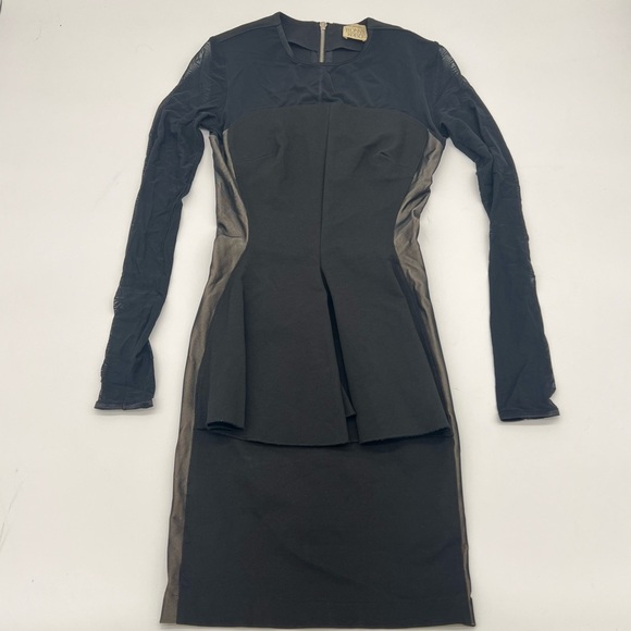 Torn by Ronny Kobo Black Long Mesh Sleeve Peplum Bodycon Dress Size Small - Picture 1 of 11